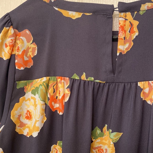 Loft SP Gray Floral Print Long Sleeve Shift Dress - Picture 4 of 9